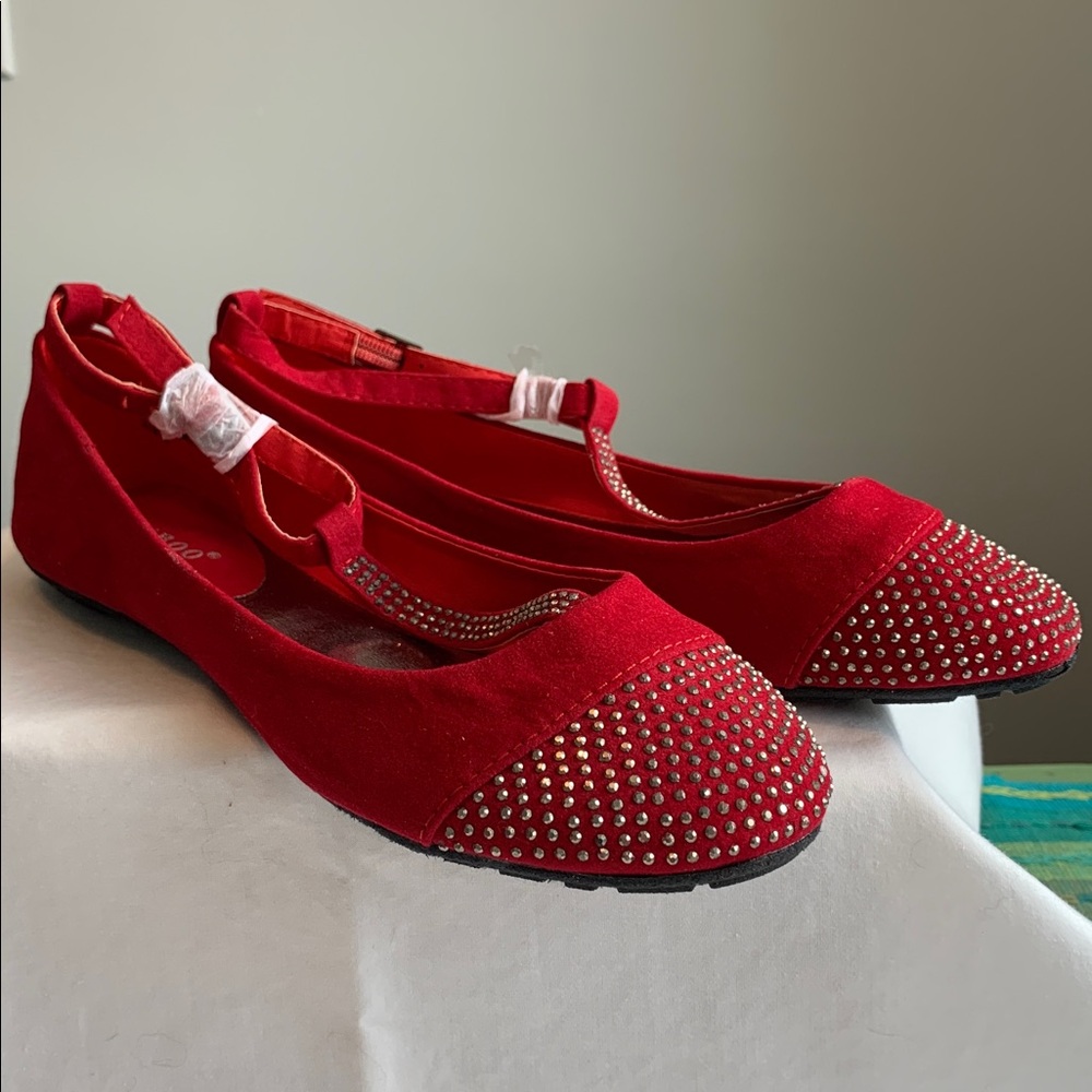 Crimson Studded Ballet Flats. NEW in box